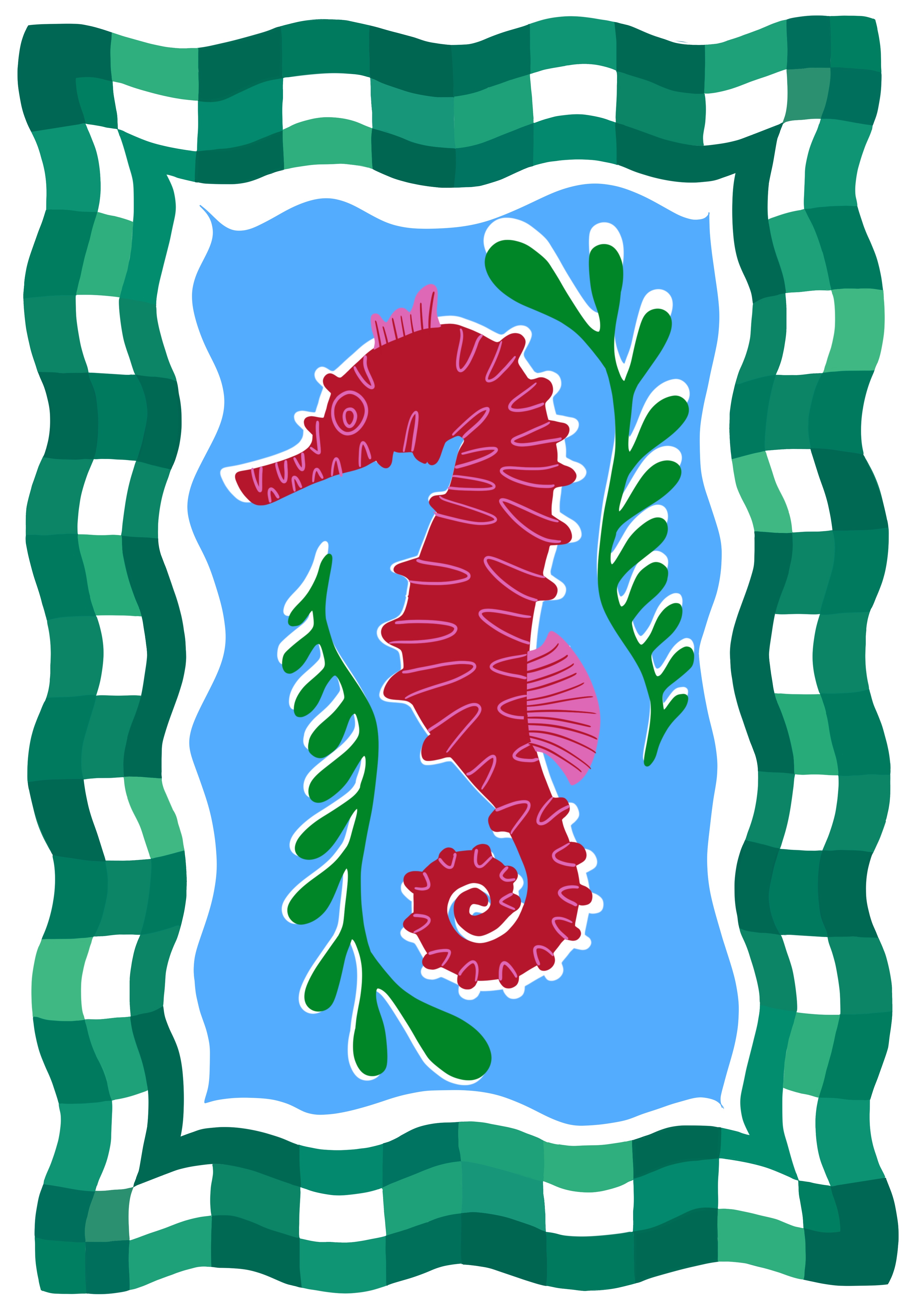 grafica del mare in stile pop con cavalluccio marino 